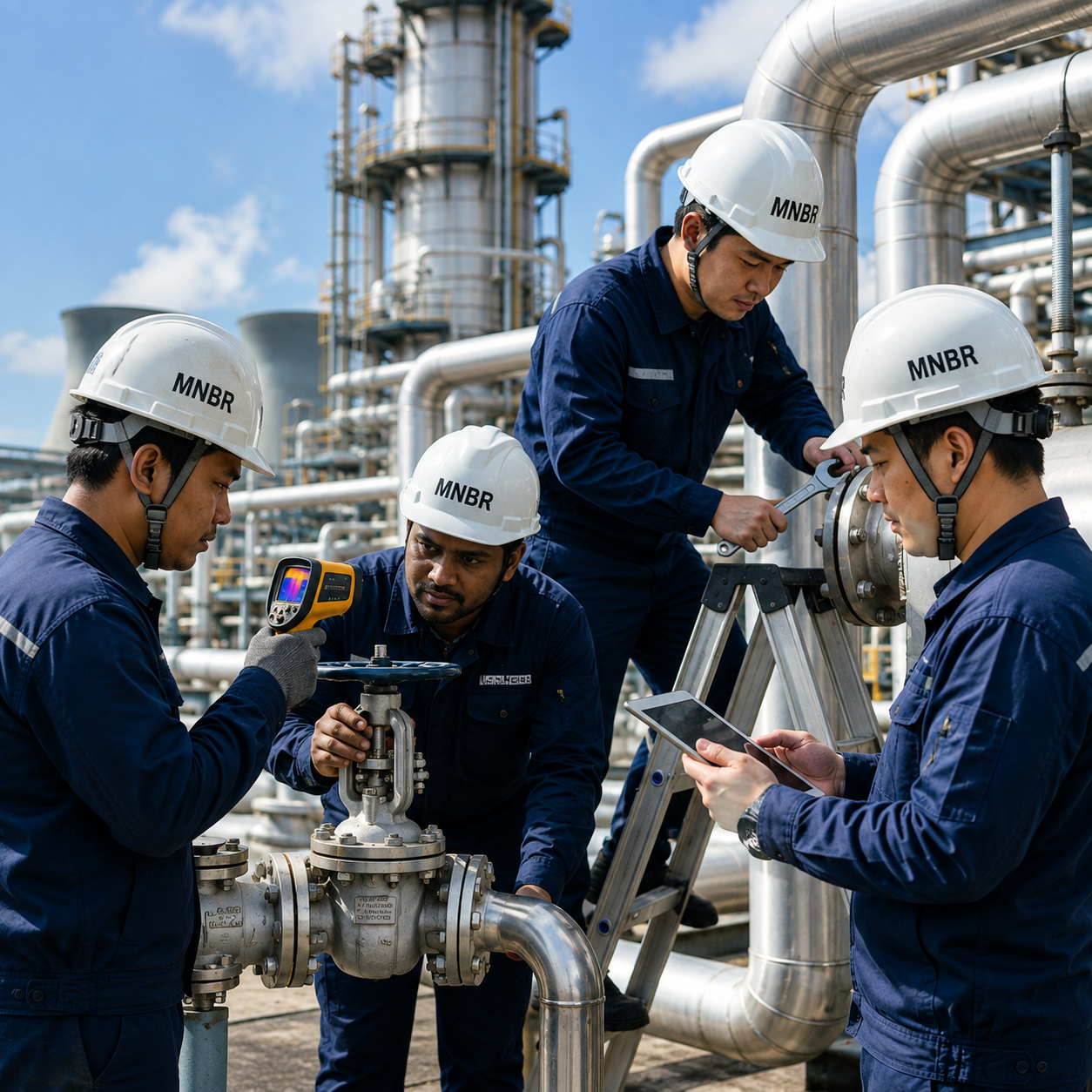 Professional team implementing HSE and quality standards at industrial site