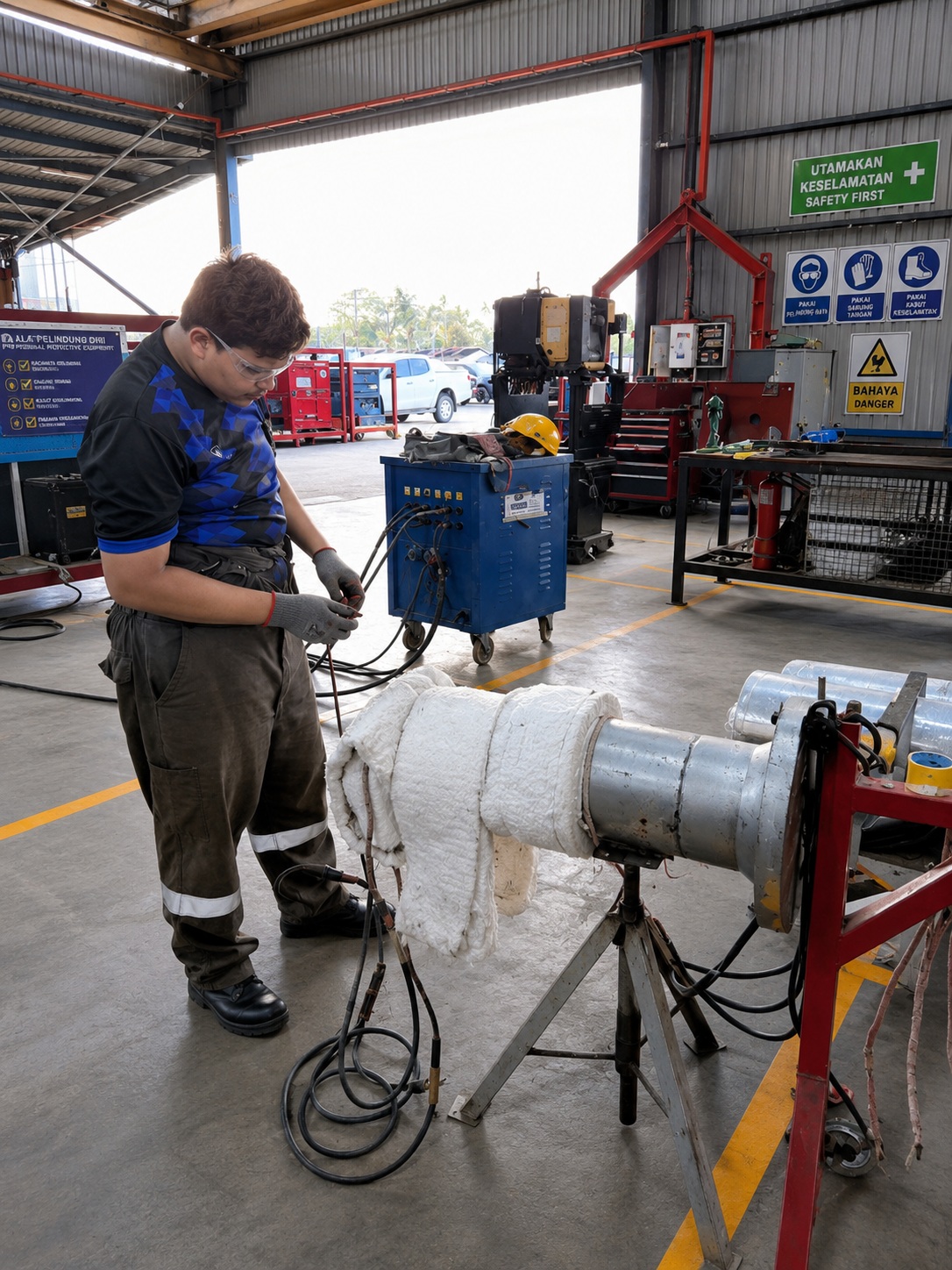 Technician installing heating pads